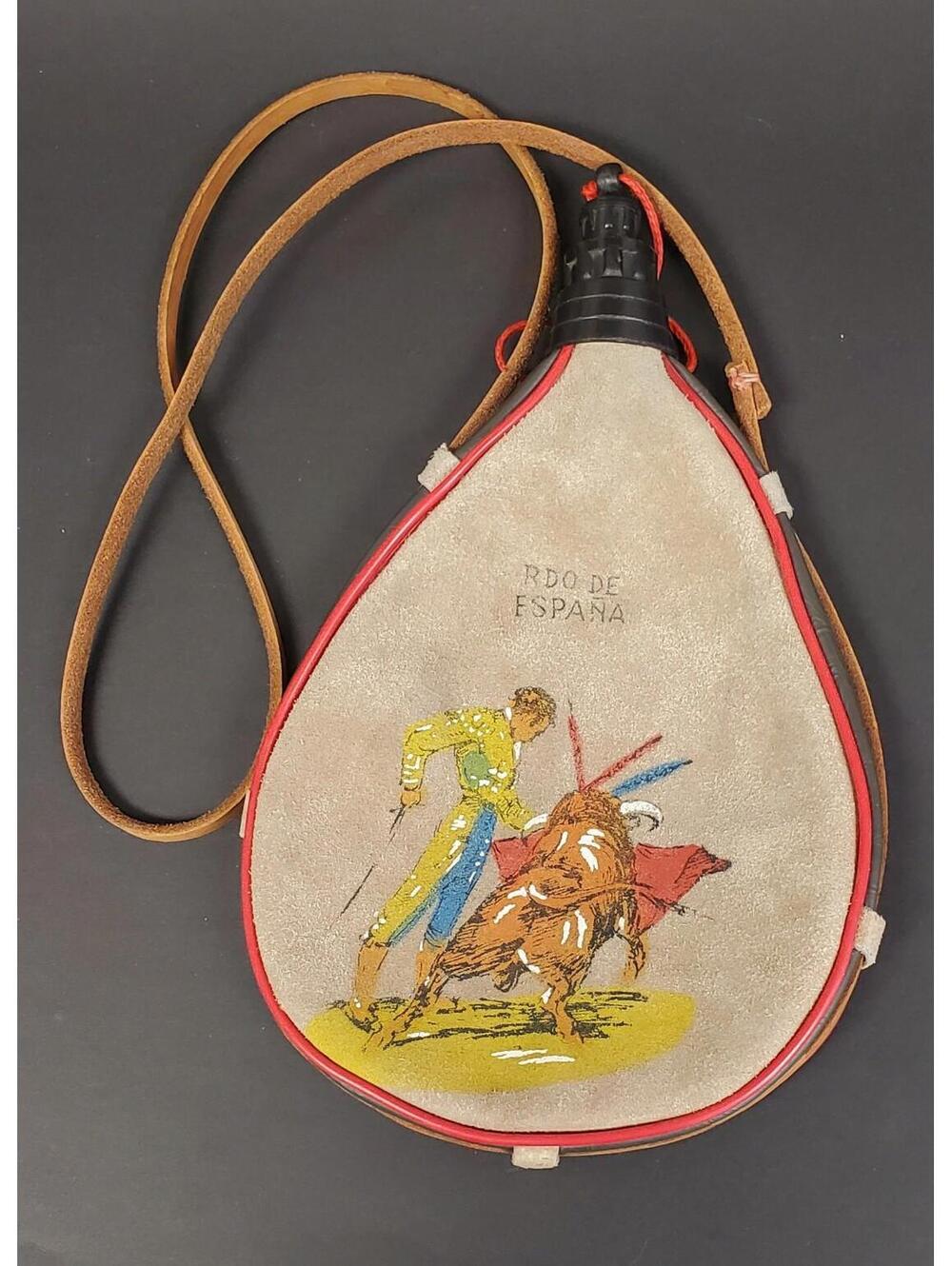 Vintage Spanish Suede Bota Bag Flask Matador Bullfight Recuerdo de España GC